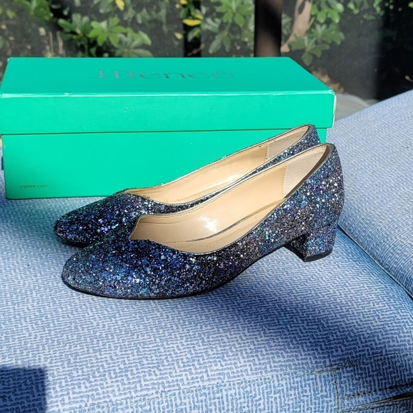 J. Renee Bambalina Women's Glitter Block Heel Pumps Party Shoes Blue Sil… - Picture 5 of 6